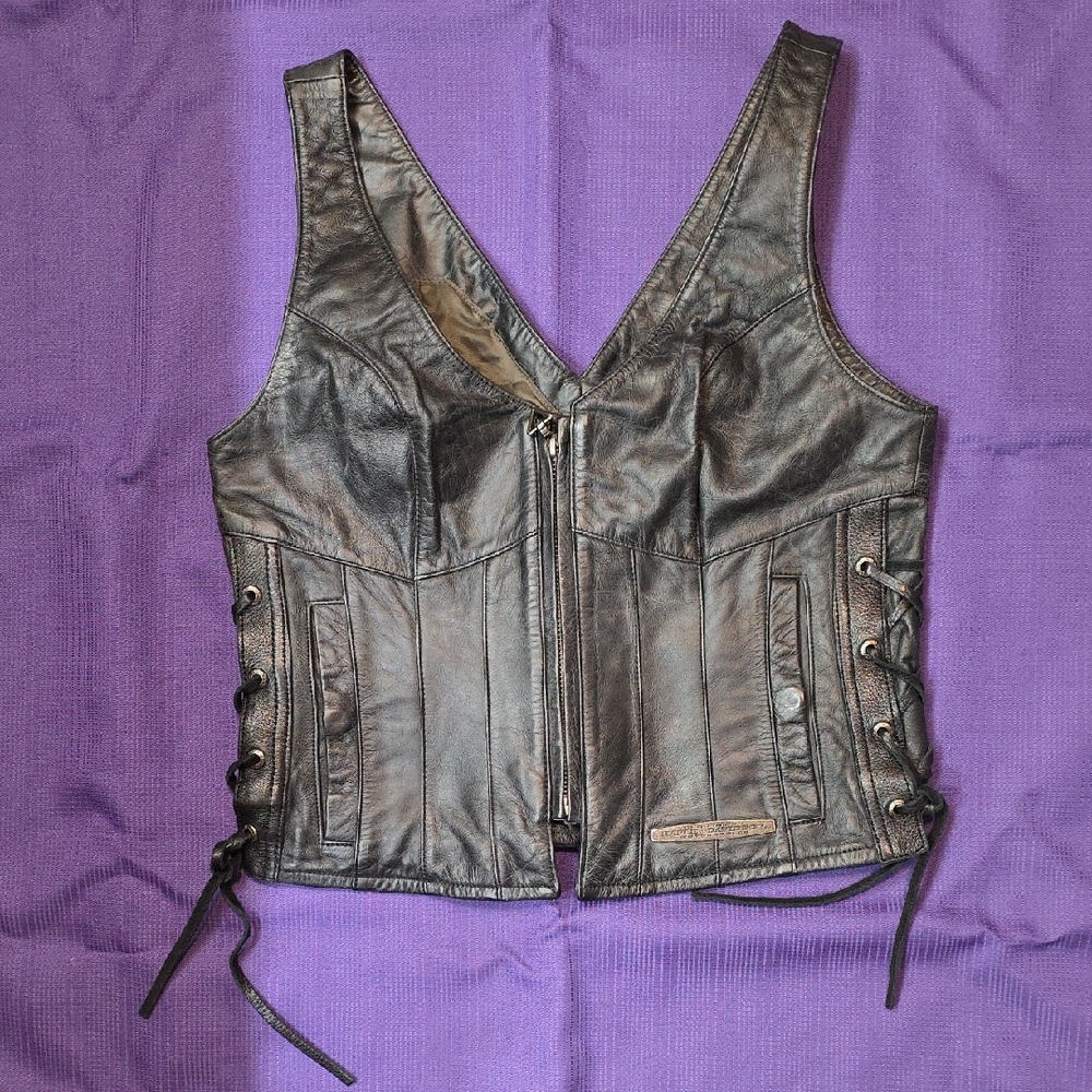 Harley-Davidson Black Leather Tank/Vest with Silver Logo